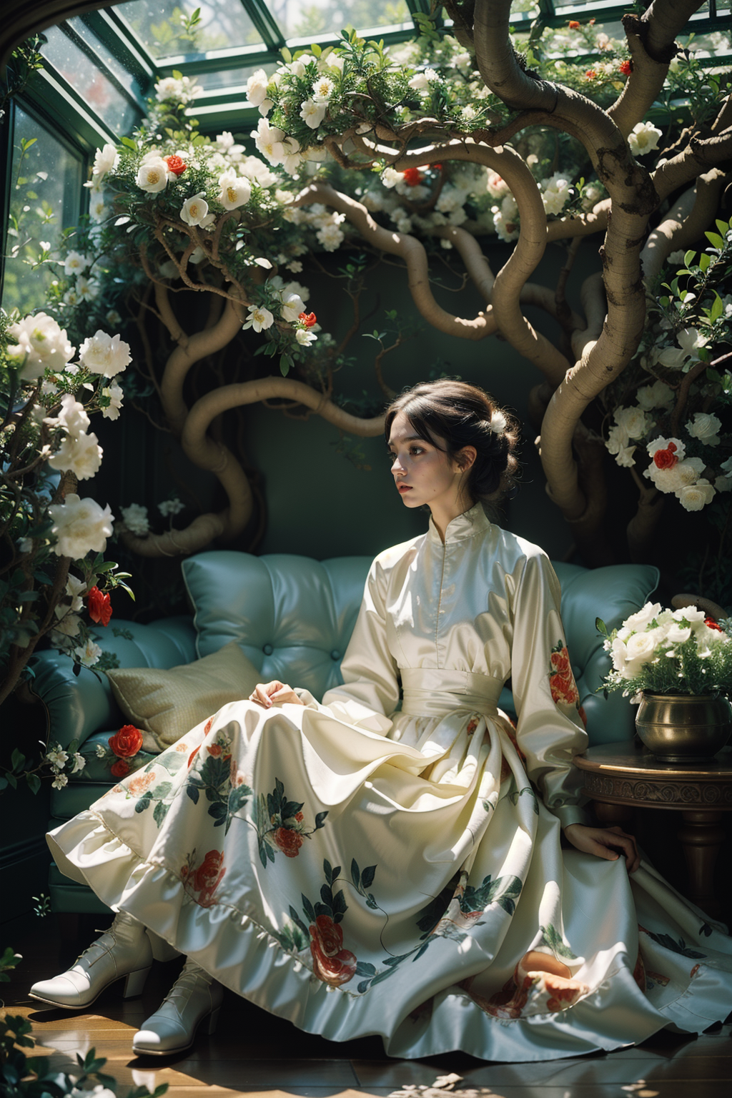 02336-3110649748-Best quality,masterpiece,ultra high res,(photorealistic_1.4),,lin,1girl,(tree_1.2),solo,(nature_1.3),dress,(plant_1.2),sitting,(.png